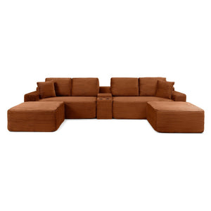 English Elm 125'' Modular L-shape Sectional Corduroy Cloud Couch with Storage and Usb Charging Orange W1117S00422