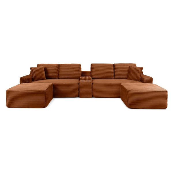 English Elm 125'' Modular L-shape Sectional Corduroy Cloud Couch with Storage and Usb Charging Orange W1117S00422