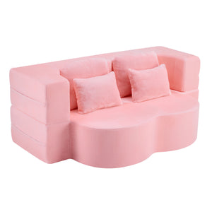 English Elm Queen Foldable Sofa Bed with Plush Chenille Cover, High-Density Foam Convertible Futon for Living Room Guest Room Bedroom Pink W1829P348205