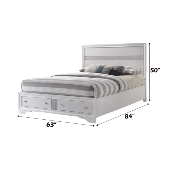English Elm Naima Queen Storage Bed with Low-Profile Frame, 2 Drawers, Dovetail Construction & Sparkle Trim White 29 L x 21 W x 13 H B2726S00434