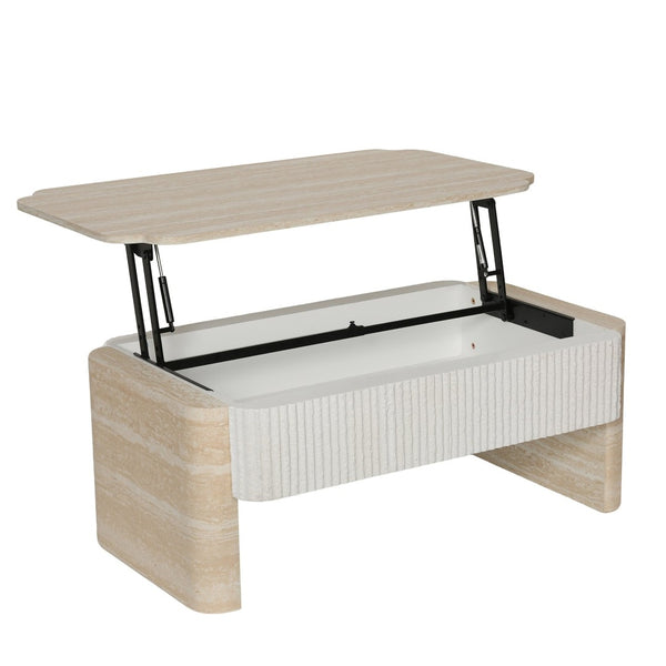 English Elm Rounded Edge Coffee Table Solid Wood Engraved Drawer Modern Living Room Storage W3040P428642