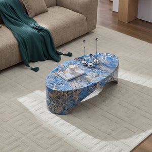 English Elm The Oval Marble Effect Fiberglass Coffee Table Low Profile Contemporary Living Room Blue W2085P374184