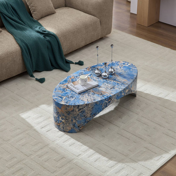 English Elm The Oval Marble Effect Fiberglass Coffee Table Low Profile Contemporary Living Room Blue W2085P374184