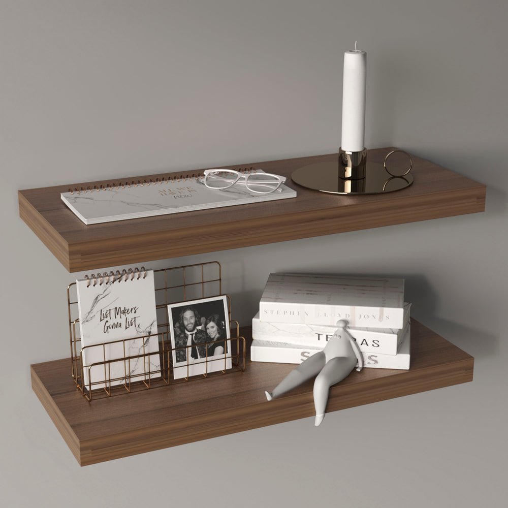English Elm Floating Shelves Set Of 2, Light Brown Engineered Wood, Modern Minimalist Design For Clutter-Free Walls B097P369453