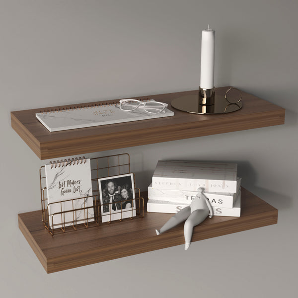 English Elm Floating Shelves Set Of 2, Light Brown Engineered Wood, Modern Minimalist Design For Clutter-Free Walls B097P369453