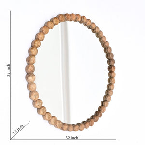 English Elm Decorative Mango Wood Bead Frame Round Wall Mirror Bohemian Organic Accent 32 Inch B346P353979