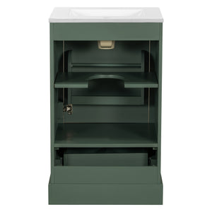 English Elm 20 Inch Bathroom Vanity with Ceramic Sink, Soft-Close Door, Adjustable Shelf, Smart Storage Organizing Design Green N729P299505F
