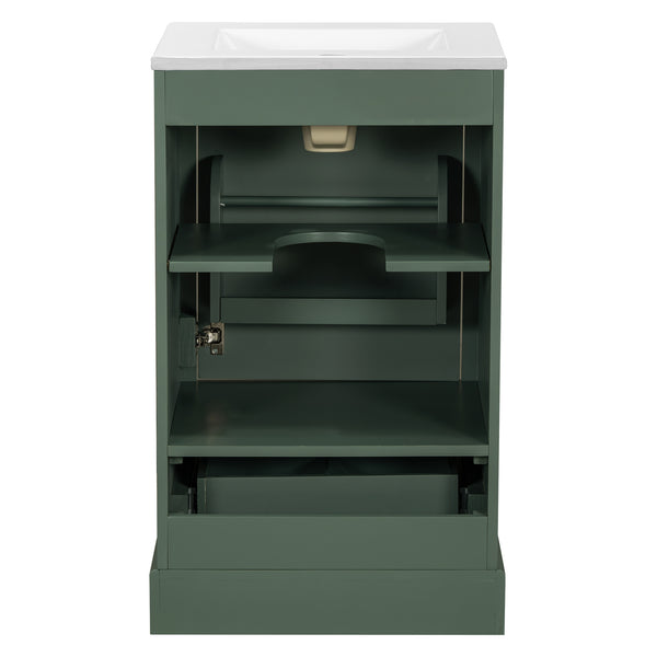 English Elm 20 Inch Bathroom Vanity with Ceramic Sink, Soft-Close Door, Adjustable Shelf, Smart Storage Organizing Design Green N729P299505F