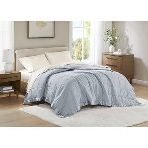 JLA Home Madison Park - Lightweight Down Alternative Blanket with Satin Trim for All-Season Comfort, Moisture-Wicking & OEKO-TEX Certified Blue MP51-541