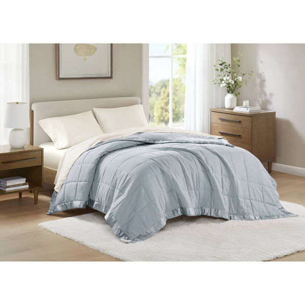 JLA Home Madison Park - Lightweight Cozy Down Alternative Blanket with Satin Trim, Moisture-Wicking, Hypoallergenic Comfort Blue MP51-542