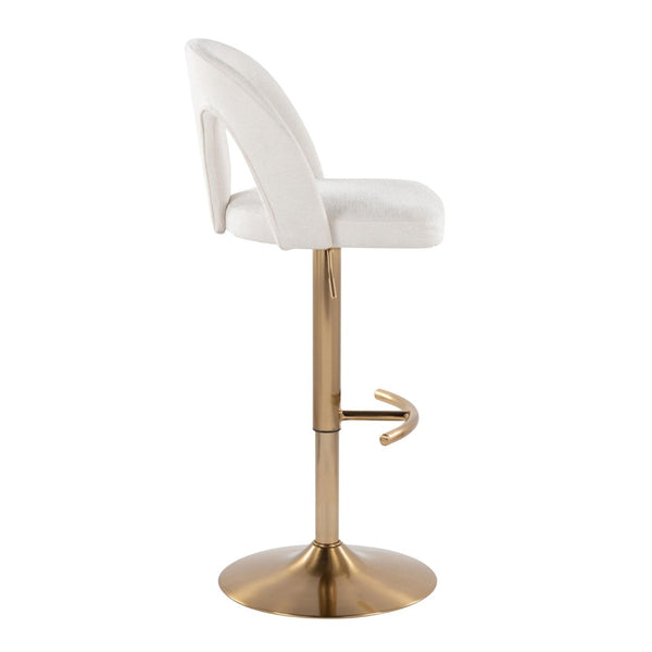 English Elm Adjustable Swivel Barstools Set of 2 White Fabric Padded Seats Chrome Base B202S01950