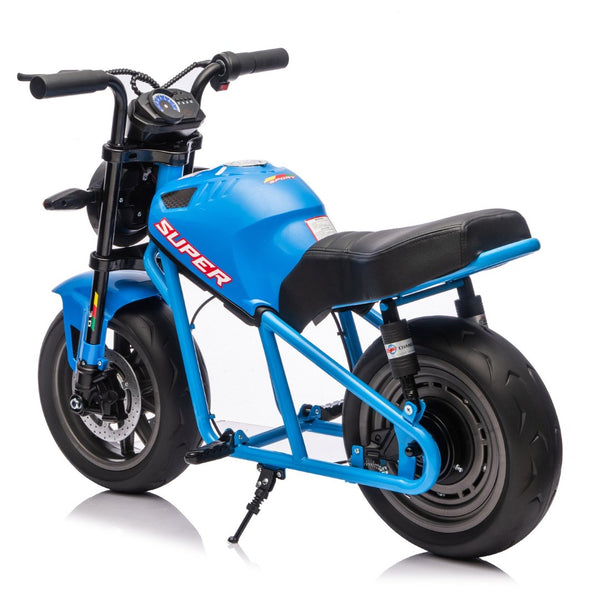 English Elm 24v300w Kids Electric Muscle Motorcycle with Dual Suspension Wide Eva Tires and Twist Throttle Blue W1578P382506