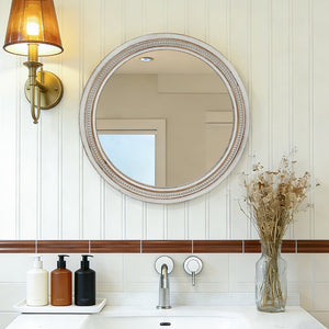 English Elm Vintage Round Wood Wall Mirror Beaded Ornate Frame Farmhouse Cottage Decor Accent W2295P414109