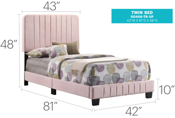 English Elm Charming Pink Channel Tufted Velvet Twin Bed with Wood Slats & Legs, 48"H x 43"W x 81"D, Ships Single Box B078107881