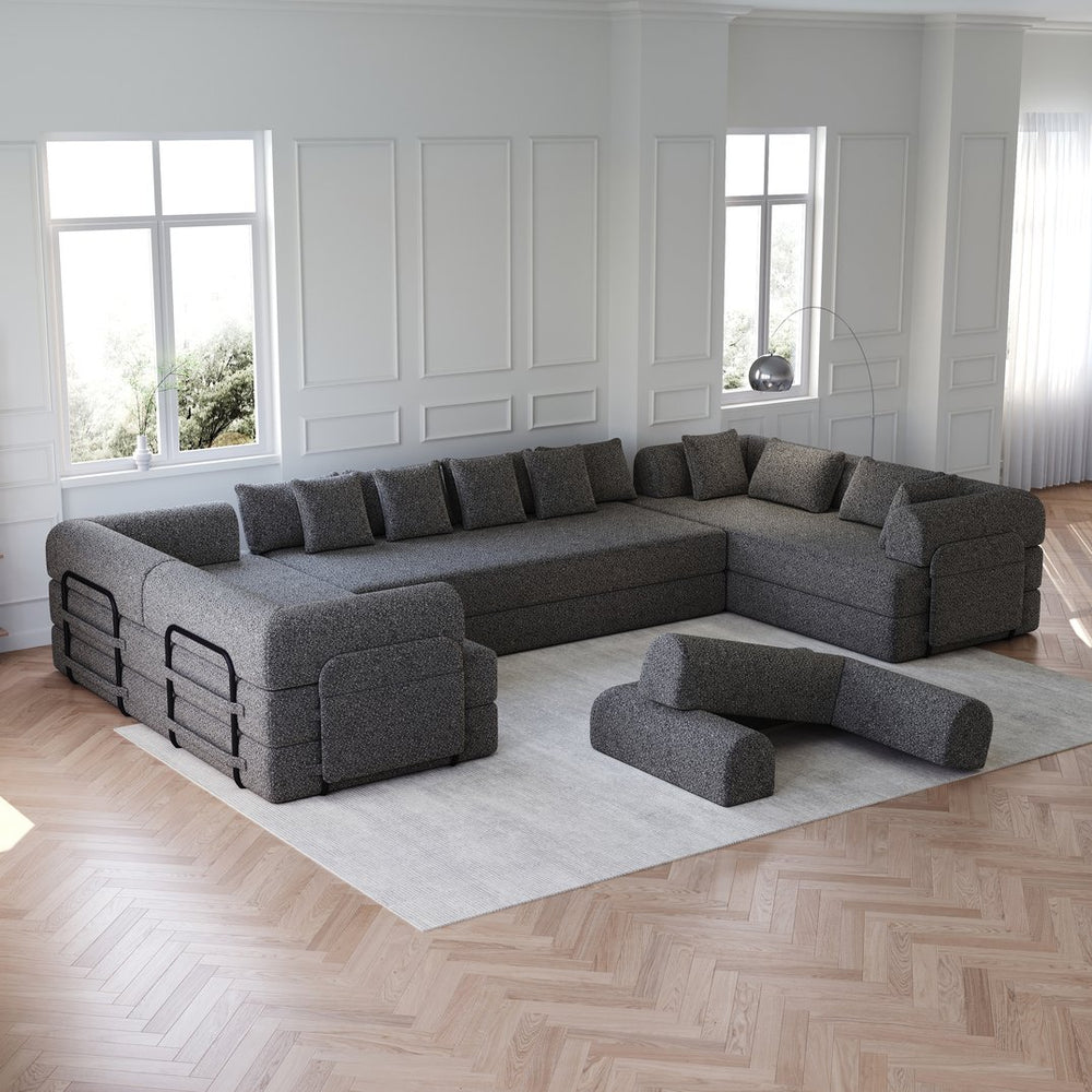 English Elm 78.7-Inch Convertible Sleeper Sofa Bed – Chenille Lounge Couch With Cylindrical Pillow & Side Pocket W834S00533