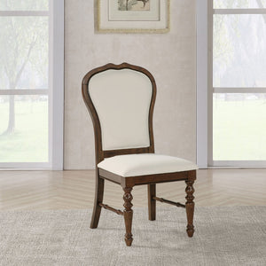 English Elm Claire Rich Brown Upholstered Dining Side Chair Set of 2 with Ivory Fabric, Turned Legs & Framed Backs for Classic Elegance B062P378327