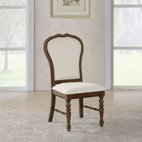 English Elm Claire Rich Brown Upholstered Dining Side Chair Set of 2 with Ivory Fabric, Turned Legs & Framed Backs for Classic Elegance B062P378327