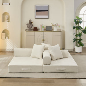 English Elm Comfy Chenille Folding Floor Sofa Bed with Armrest for Studio and Guest Rooms Beige W1143P401145