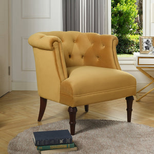 English Elm Jennifer Taylor Home - Katherine Tufted Accent Chair in Gold Velvet Upholstery — Handcrafted Solid Hardwood Frame, Luxe Comfort Yellow B2719P238176