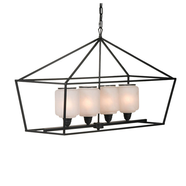 English Elm 41.7x14.2x23.8" Matte Black Iron Chandelier White Glass Panels Industrial Dining Foyer W2078P411229