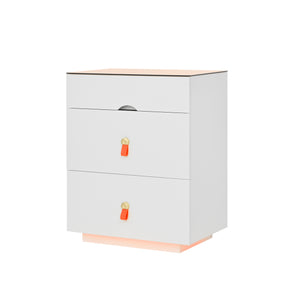 English Elm 3-Drawer 30" Nightstand with LED Light & Remote, Glass Top Jewelry Organizer, 3 Spacious Drawers White N733P304515K