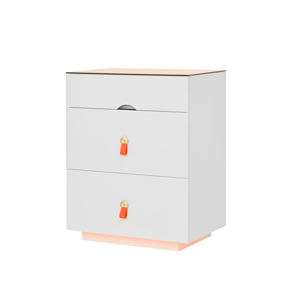 English Elm 3-Drawer 30" Nightstand with LED Light & Remote, Glass Top Jewelry Organizer, 3 Spacious Drawers White N733P304515K