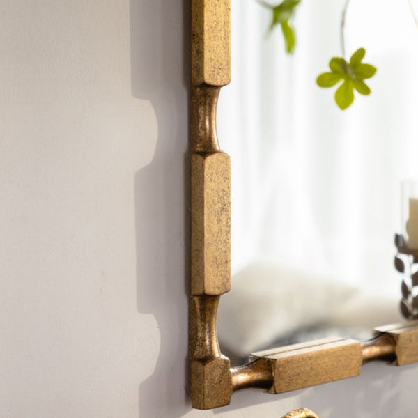 English Elm Gold Matte Bamboo Node Rectangular Mirror Organic Textured Frame Bedroom Entryway W3081P391524