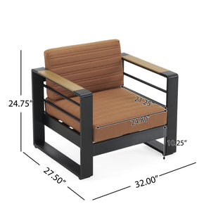 English Elm Christopher Knight Home® - GIOVANNA Club Chair with Rust-Resistant Aluminum Frame, Water-Resistant Cushions & Slat Design for Patio Comfort Orange 34.75 L x 27.75 W x 17.25 H N776P182183O