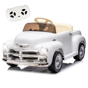 English Elm 12v Chevrolet 3100 Licensed Vintage Pickup Ride on Truck with Led Lights and Parent Remote White W1578P214179