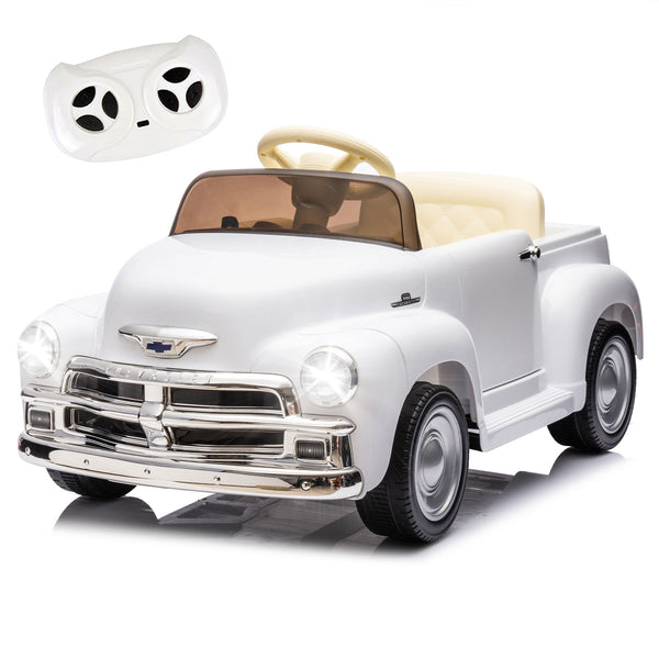 English Elm 12v Chevrolet 3100 Licensed Vintage Pickup Ride on Truck with Led Lights and Parent Remote White W1578P214179