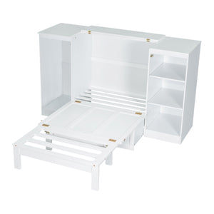 English Elm Twin Murphy Bed with Wardrobe and 3 Shelves, White Space-Saving Wall Bed for Guests, Twin Size 90" GX000733AAK