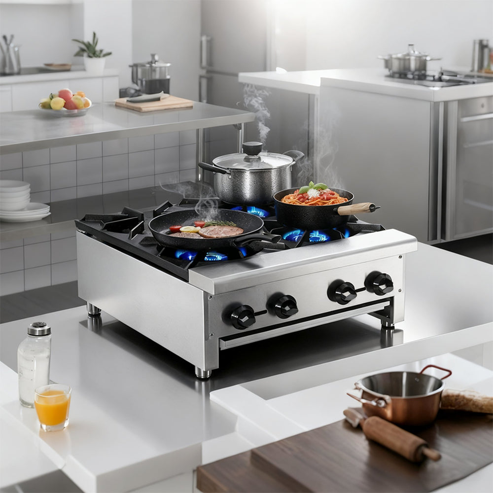 English Elm Commercial Four Burner Countertop Gas Range Stainless Steel 112000 Btu Restaurant W5057P394270