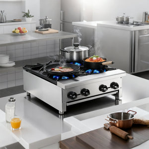 English Elm Commercial Four Burner Countertop Gas Range Stainless Steel 112000 Btu Restaurant W5057P394270