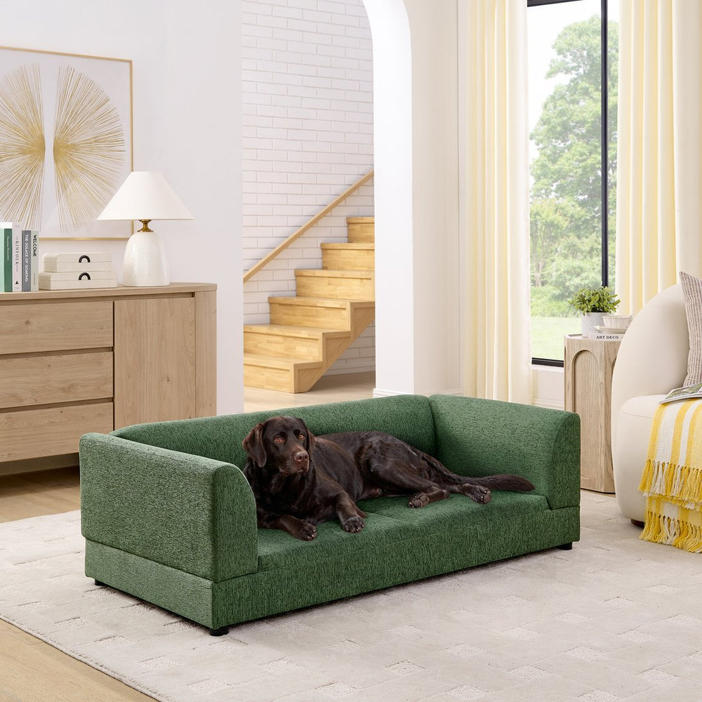 English Elm Comfortable Linen Upholstered Pet Sofa with Backrest and Armrests for Large Dogs Olive Green W487P430317