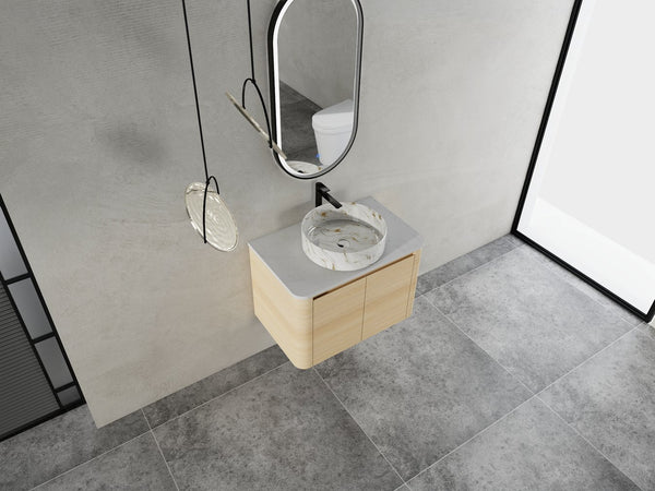 English Elm 30'' Wall-Mounted Bathroom Vanity With Elegant Ceramic Sink, Soft-Close Doors & Space-Saving Design W999S00464