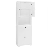 English Elm Tall Bathroom Cabinet With Four Doors, Large Storage Space Open Shelve, Upper Storage Cabinet, White