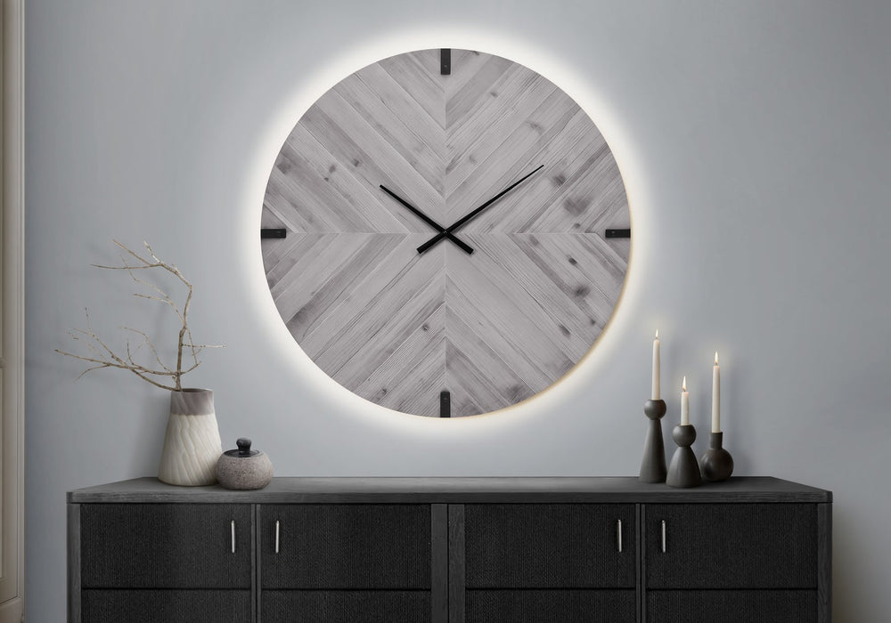English Elm Clocks, 30 Inch Round Led Backlit Wall Timepiece with Remote Wood Finish Modern Decor Grey B2710P461744