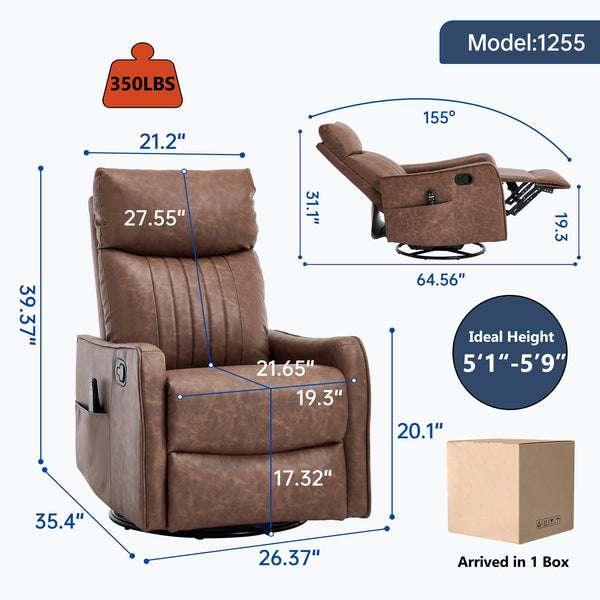 English Elm Beige Fabric Swivel Rocker Recliner with Massage Nodes and Lumbar Heat for Living Room Brown W1803P363426
