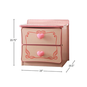 English Elm Wooden Princess Nightstand with 2 Drawers, High-Gloss Pink Lacquer, Heart Pulls, Fairy-Tale Charm B016P252817
