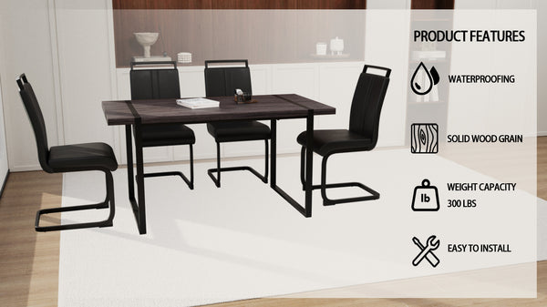 English Elm 59" Rustic Industrial Dining Table Set With 3 Pu Armless Chairs For Modern Farmhouse Style Decor W2189S00159