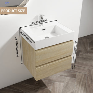 English Elm 24" Wall-Mounted Bathroom Vanity With Resin Sink, Soft-Close Drawers & Space-Saving Design For Style W999S00196