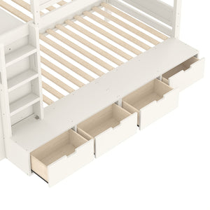 English Elm Twin Triple Bunk Bed Metal L-shaped Frame Sleeps Three Kids White Finish Ivory W1580S00643
