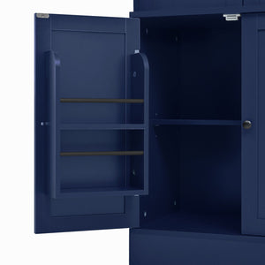 English Elm Topmax Shaker Buffet Hutch with Glass Doors Drawers and Pull-out Trays Blue SP000092AAC