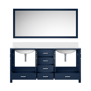 English Elm Navy 72" Double Bath Vanity with White Quartz Top, Soft-Close Drawers, Mirror Included, Storage B2731S00710