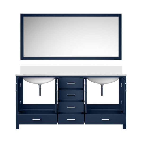 English Elm Navy 72" Double Bath Vanity with White Quartz Top, Soft-Close Drawers, Mirror Included, Storage B2731S00710