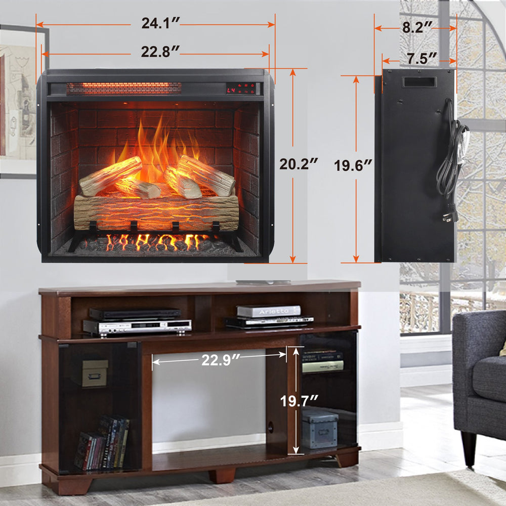 English Elm 23 Inch Infrared Quartz Electric Fireplace Insert with Log Set and Realistic Flame Effect W1769P263642