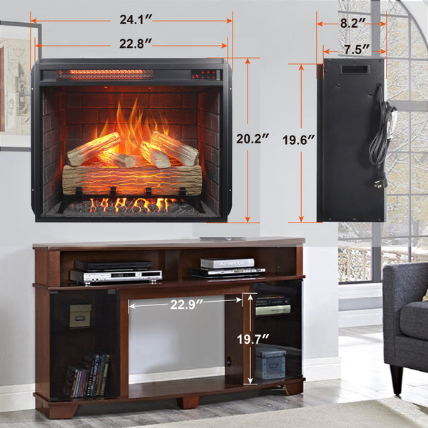 English Elm 23 Inch Infrared Quartz Electric Fireplace Insert with Log Set and Realistic Flame Effect W1769P263642
