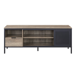 English Elm Nantan Rustic Oak TV Stand with Black Metal Frame, 1 Drawer & 4 Compartments for Up to 50" B2726P278164