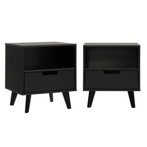 1-Drawer Midcentury Nightstand - Set of 2 Black HANB4CBLC-2PK Walker Edison