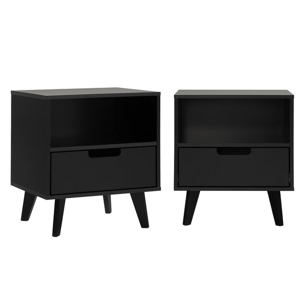 1-Drawer Midcentury Nightstand - Set of 2 Black HANB4CBLC-2PK Walker Edison